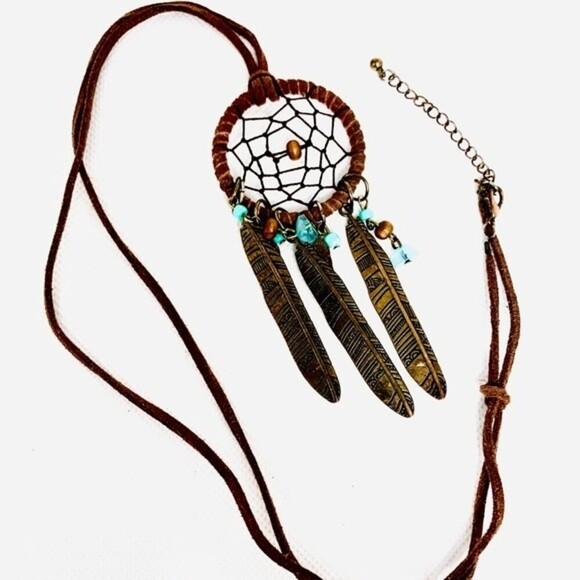 Bohemian‎ Suede Dream Catcher Necklace - Picture 1 of 5